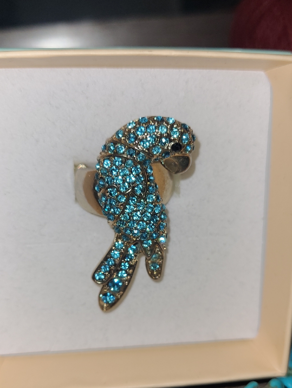 Blue Crystal Parrot Ring - Gold Tone